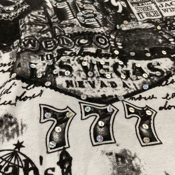 Vintage Take Two Las Vegas Bejeweled Quarter Sleeve Y2K Shirt - Picture 6 of 9